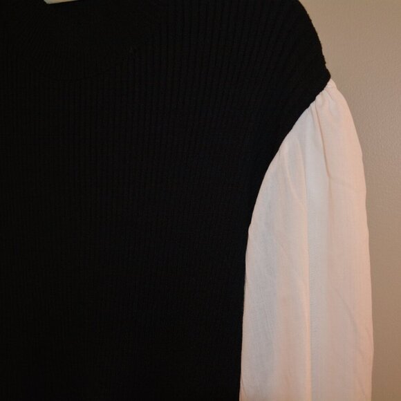 Women's Layered Sweater Vest Top Ruffled Blouse Black White NWOT - Picture 6 of 8